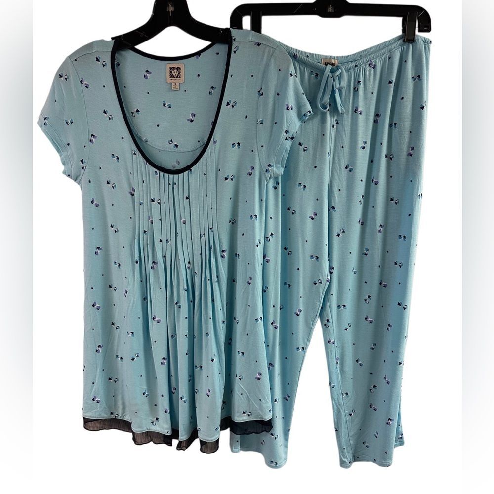 Anne Klein Blue Floral Soft Pajama Set Size S/M